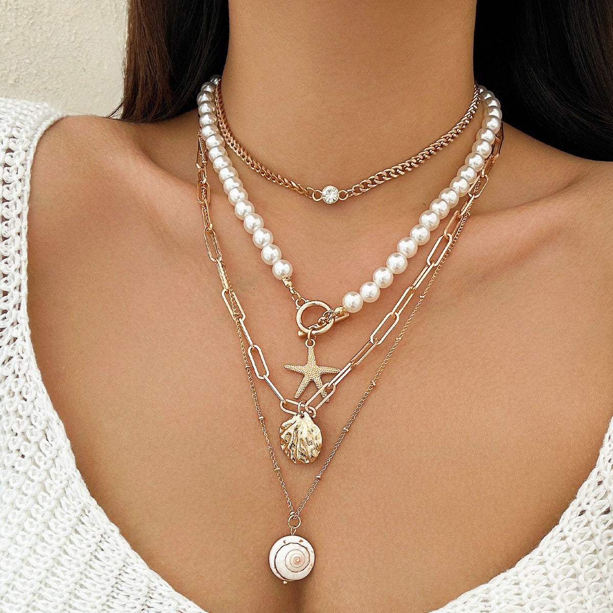 starfish necklace shell conch tassel multi-layer necklace