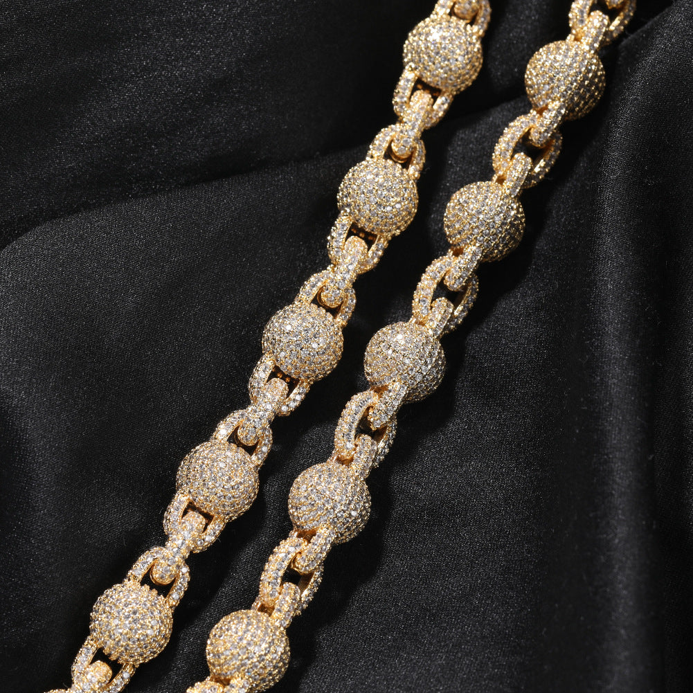mens gold 5A Zirconia Ball chain necklace