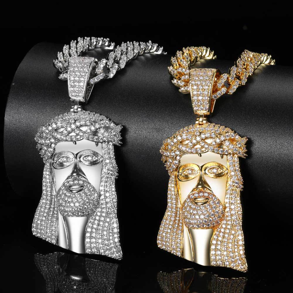 Micro Paved Zircon Jesus Head Hip Hop Men&