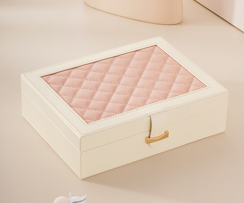 Diamond lattice leather color matching jewelry box