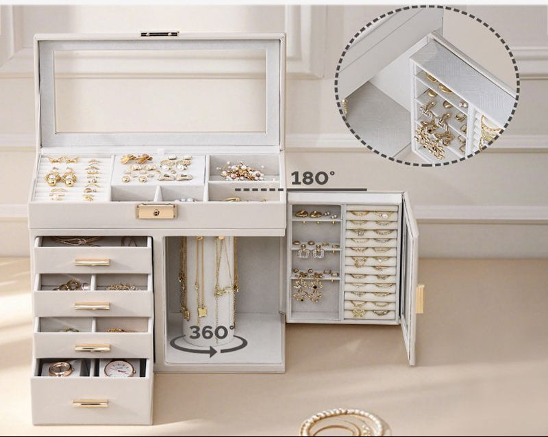 Transparent window leather jewelry armoire