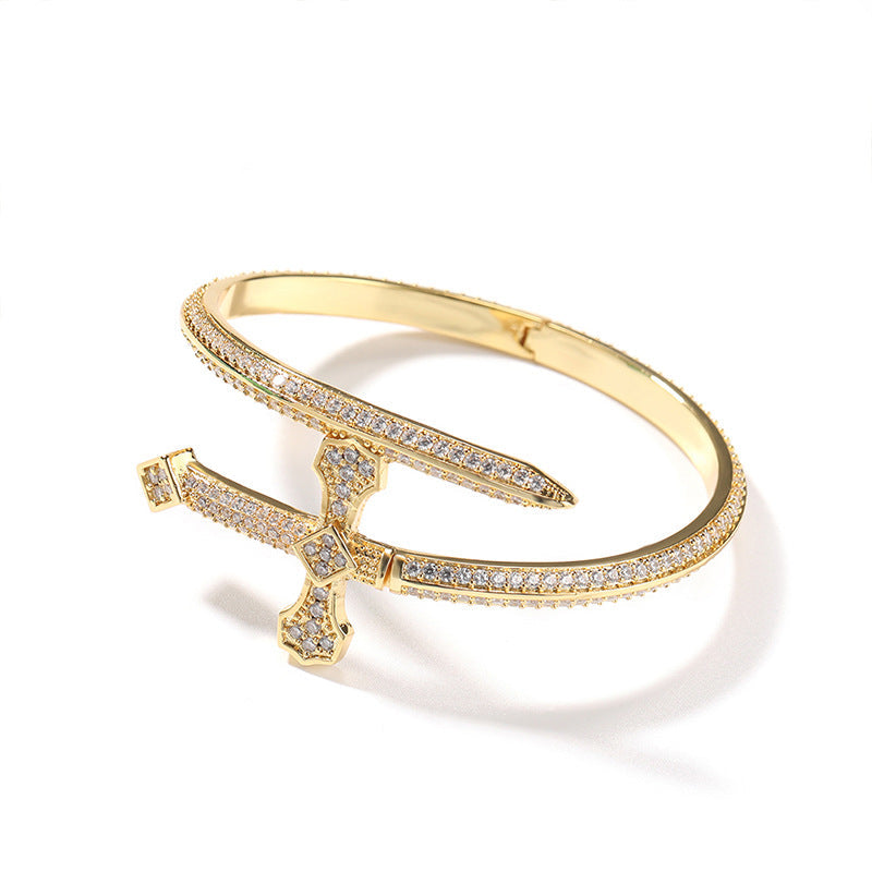 Hip-hop full-diamond justice sword bracelet inlaid with zircon