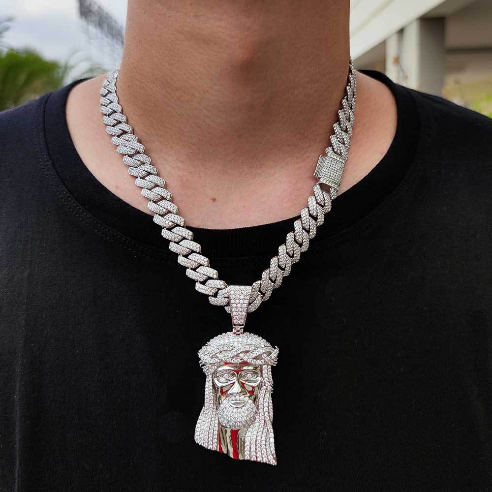 Micro Paved Zircon Jesus Head Hip Hop Men&