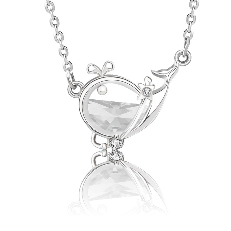 s925 Silver Sea Blue Half Moon Zircon Whale Necklace