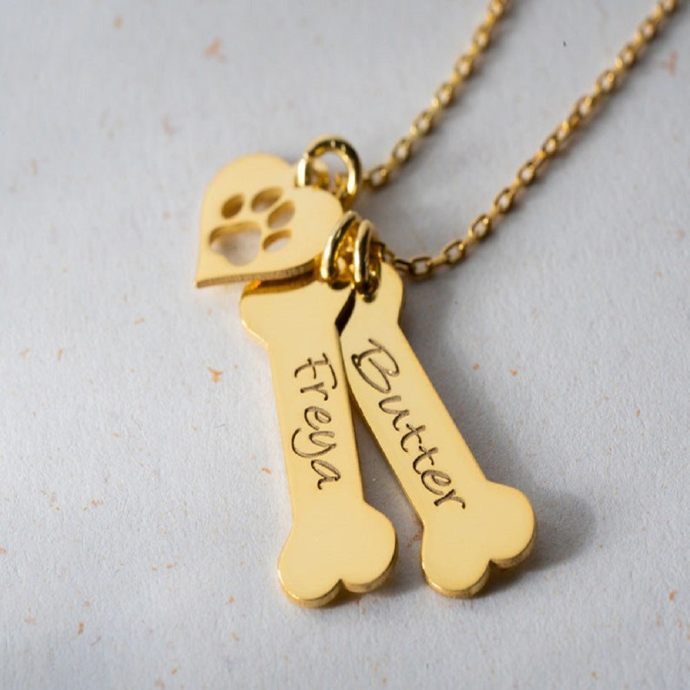 dog name necklace Personalized Bone Paw pendant