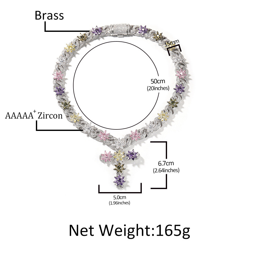 Colorful zircon ice flower cross necklace