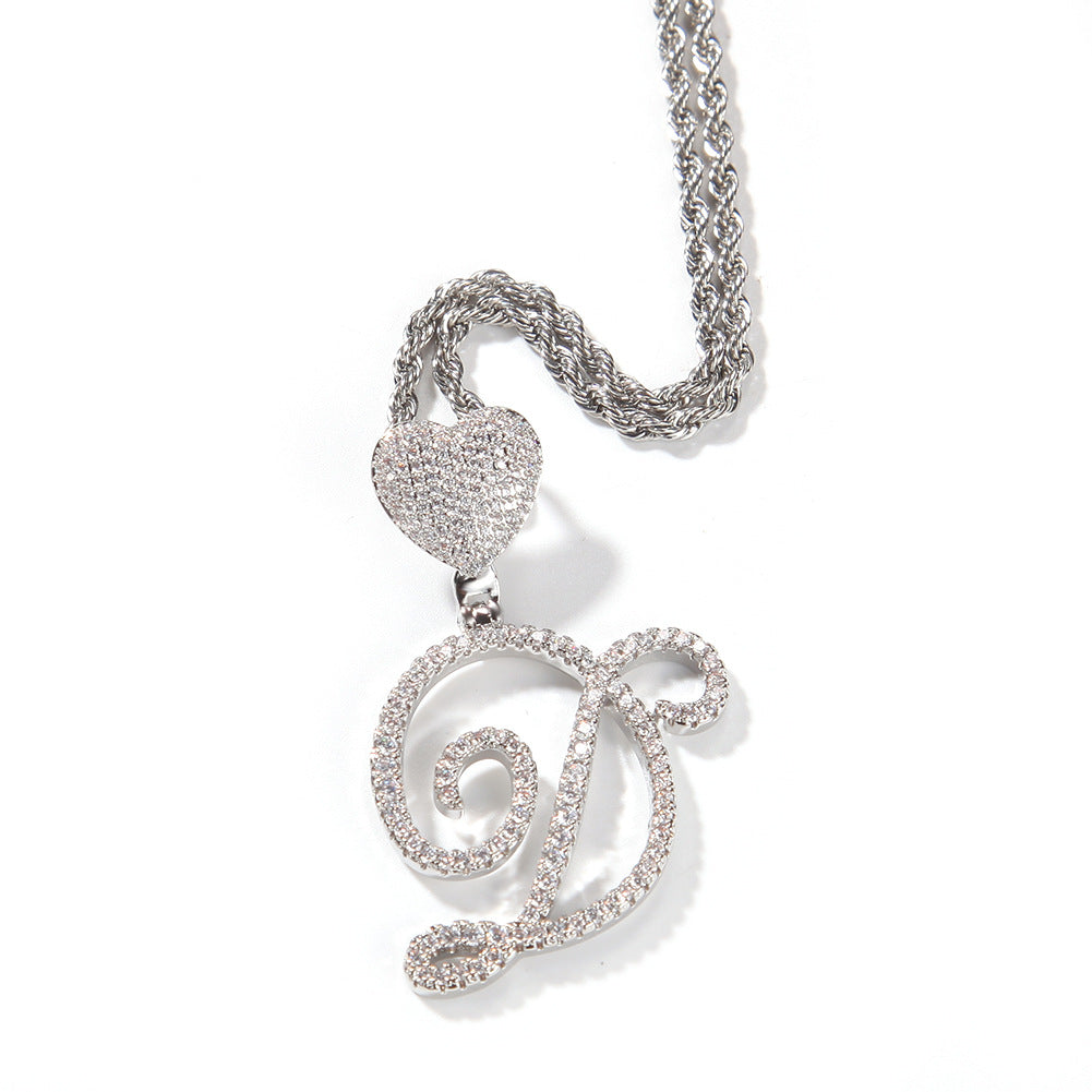 Zircon love button head floral letter pendant diamond hip hop pendant