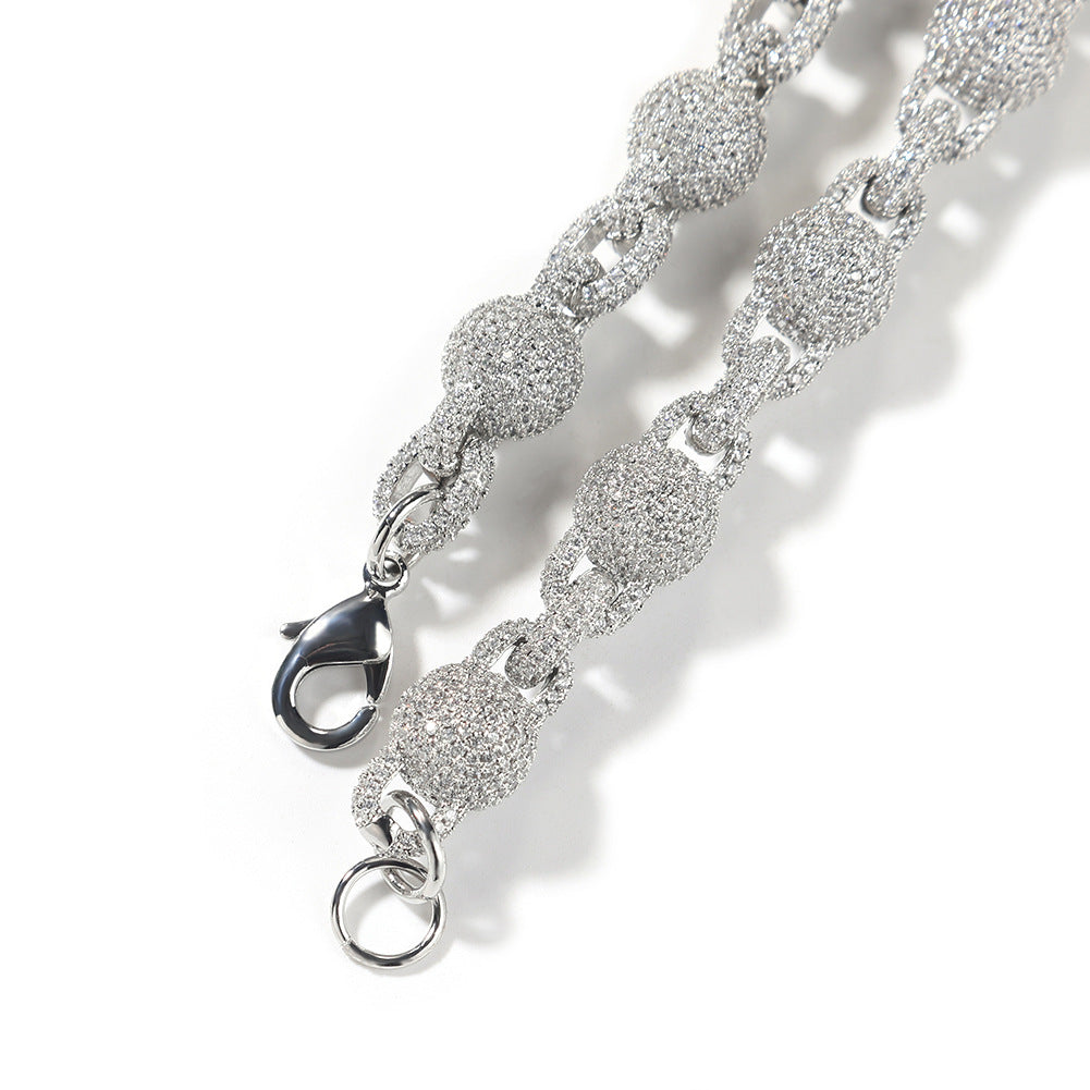 mens gold 5A Zirconia Ball chain necklace