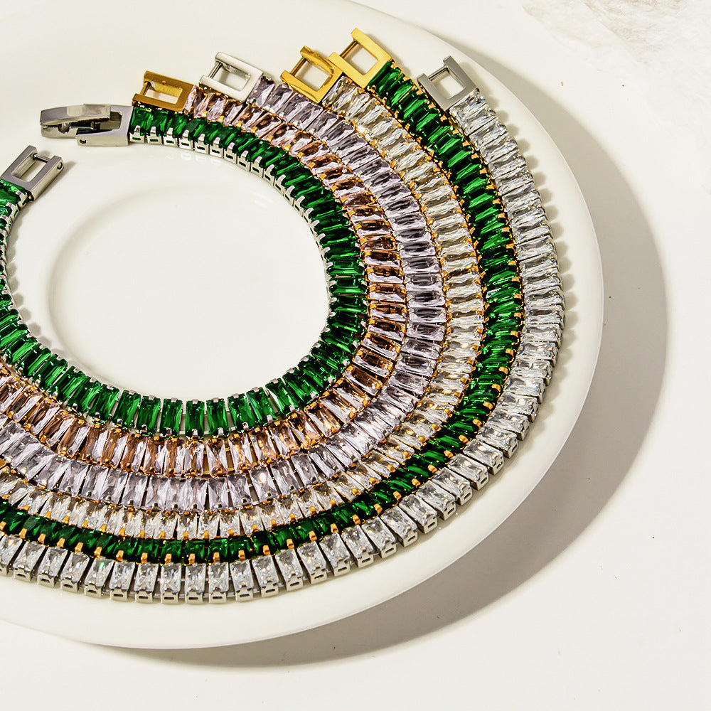 Stainless steel color zircon tennis chain