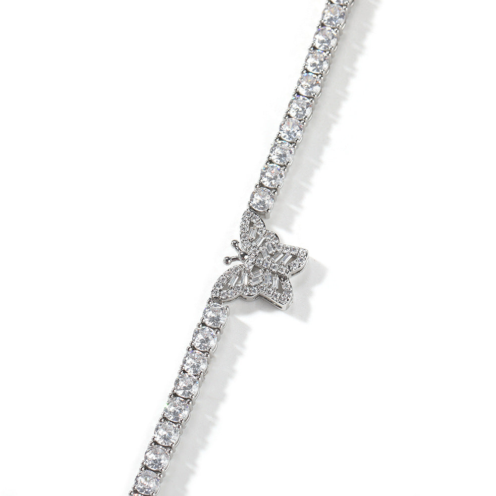 diamond tennis necklace butterfly chain