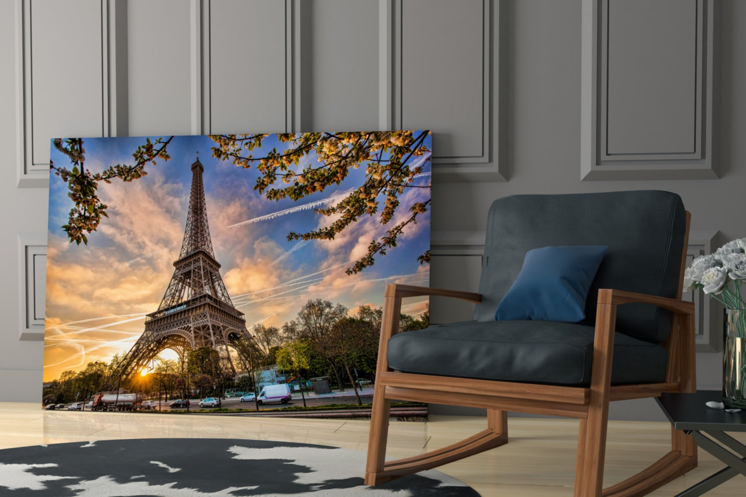 Sunburst Eiffel Tower Branch Glass Wall Art