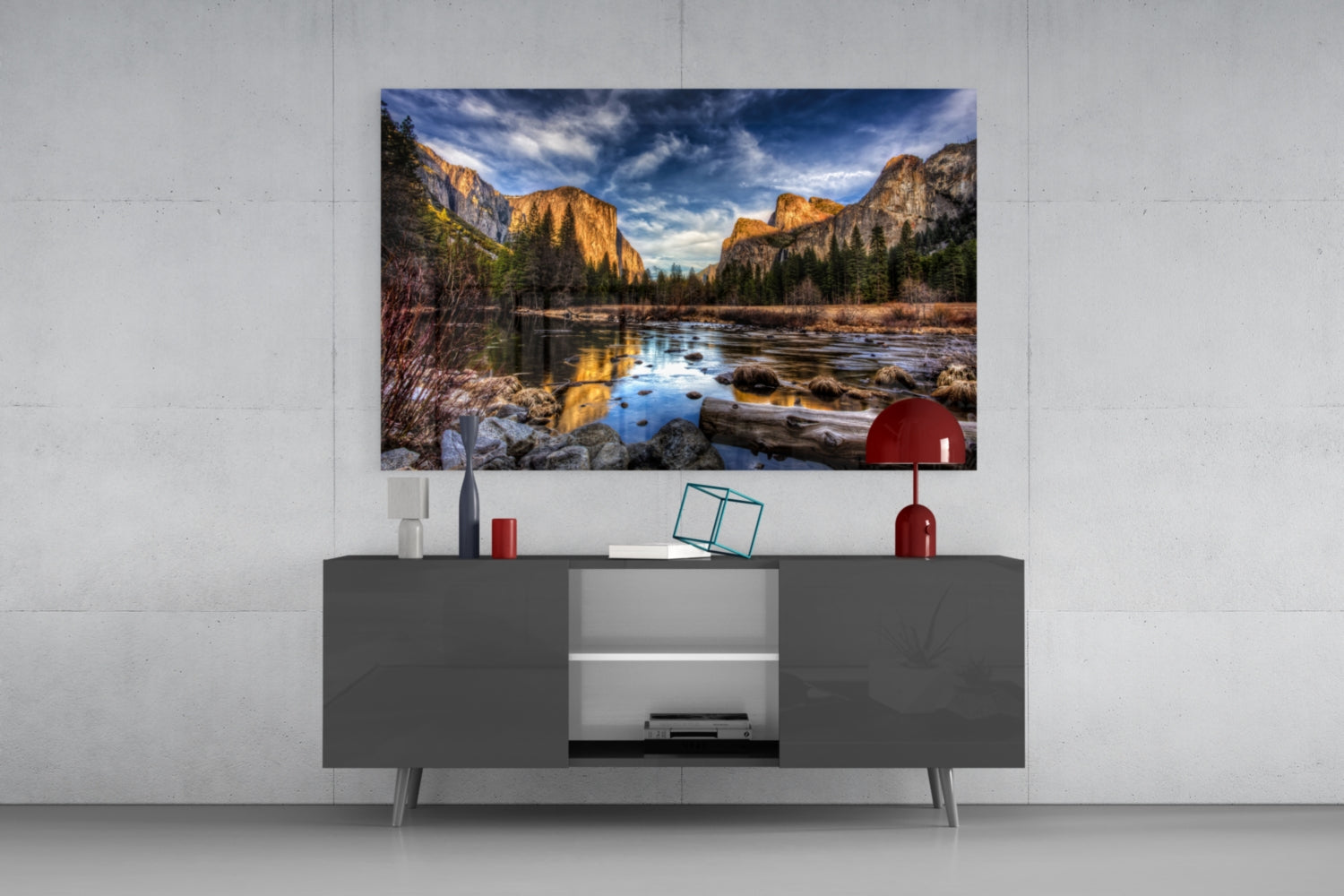 Yosemite Valley River Glass Wall Art