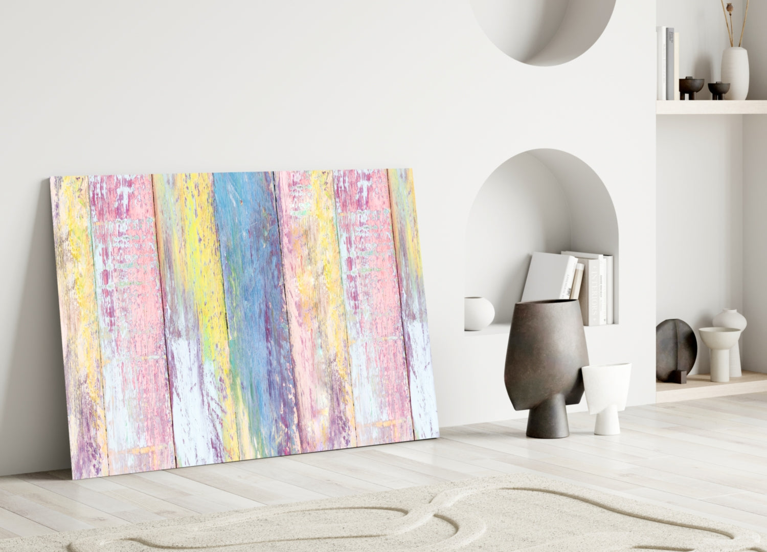 Pastel Painted Wood Planks Glass Wall Art