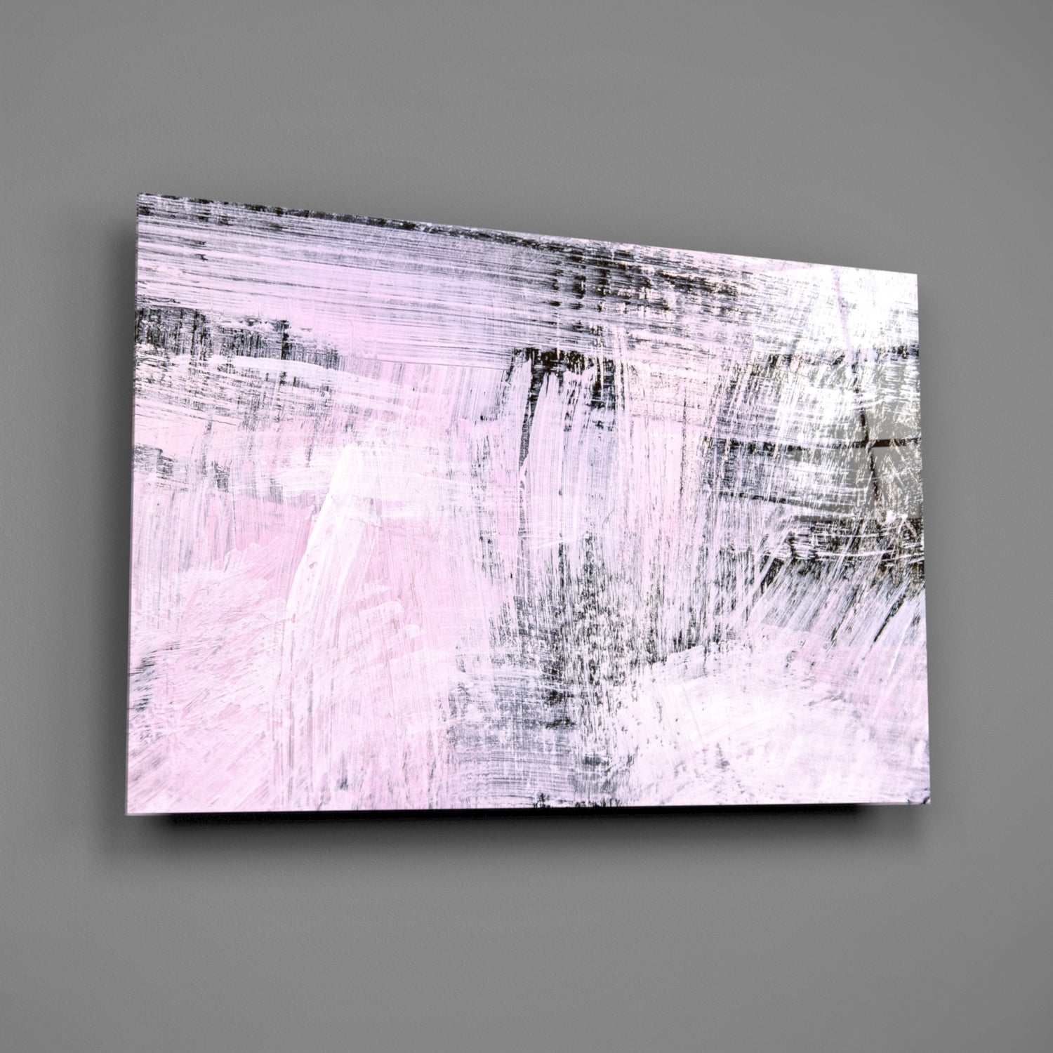 Blush Pink Black Brushstroke Glass Wall Art