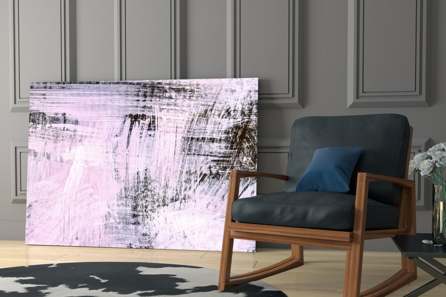 Blush Pink Black Brushstroke Glass Wall Art