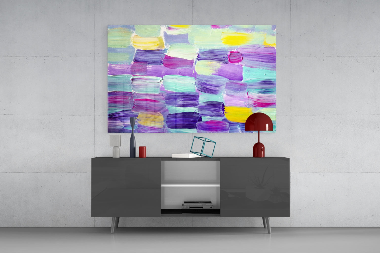 Pastel Purple Brushstroke Grid Glass Wall Art