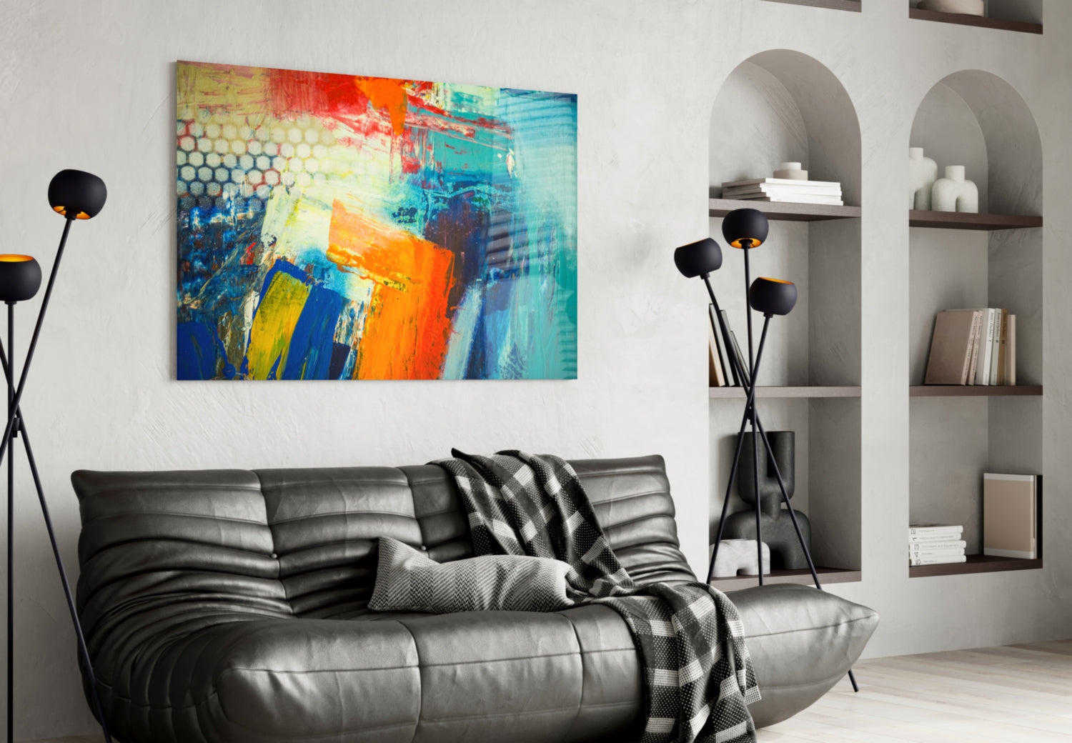 Vibrant Orange Blue Palette Glass Wall Art