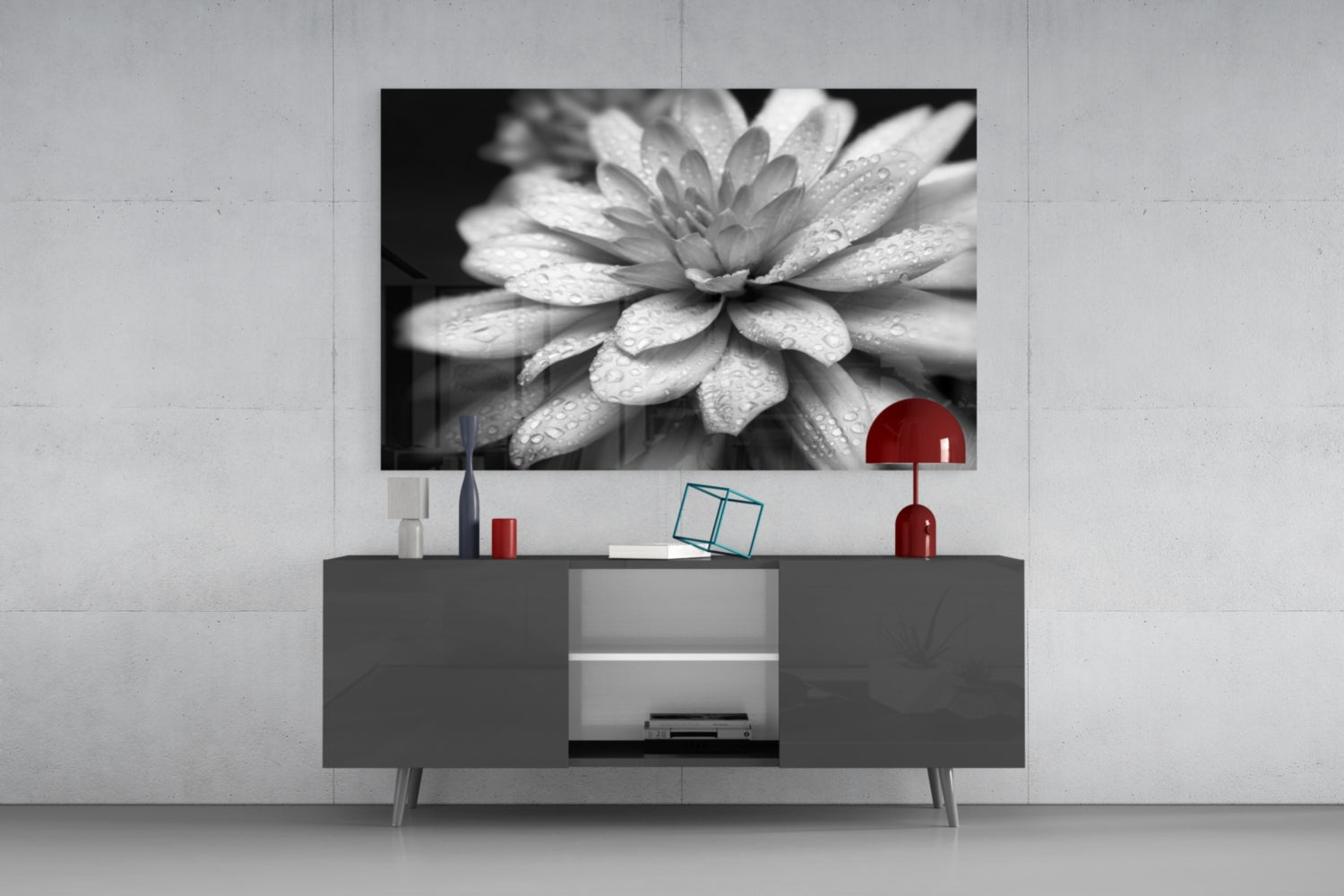 Dewy Gray Dahlia Macro Glass Wall Art
