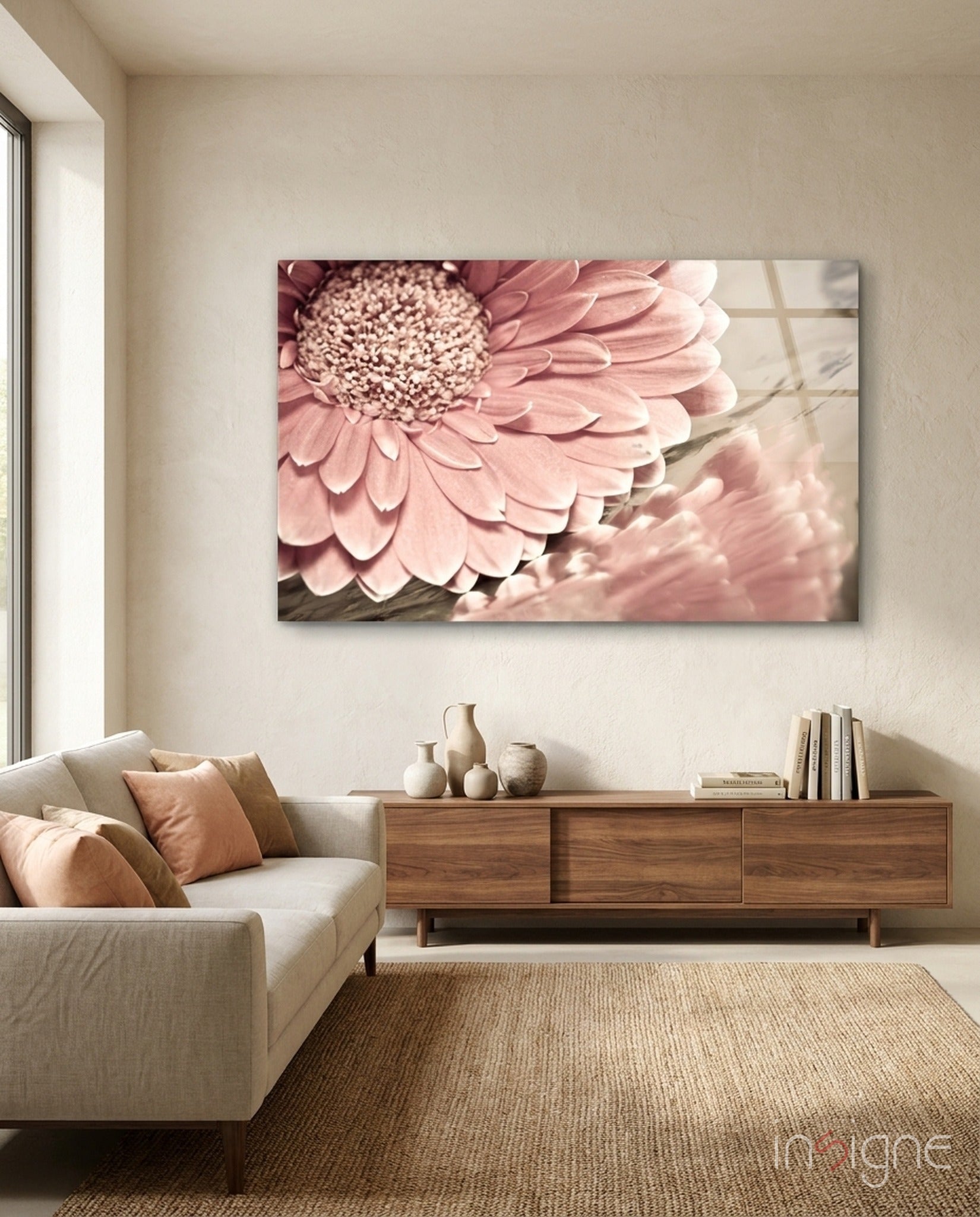 Blush Gerbera Daisy Macro Glass Wall Art