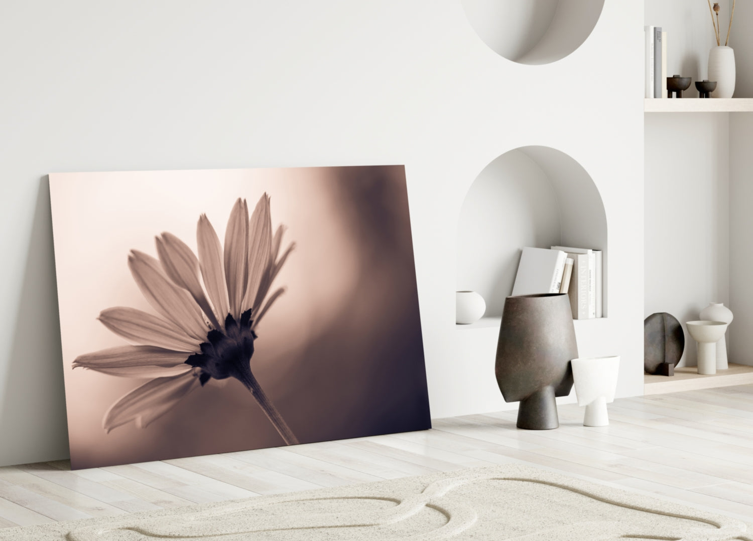 Sepia Backlit Daisy Silhouette Glass Wall Art