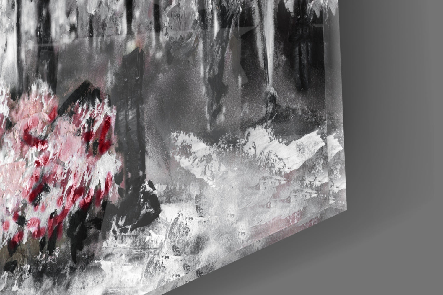 Gray Paris Street Pink Umbrella Couple Glass Wall Art