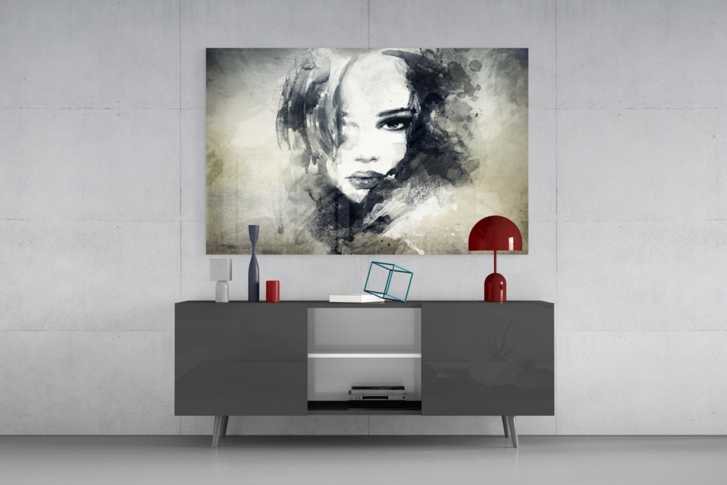 Watercolor Ink Woman Face Glass Wall Art