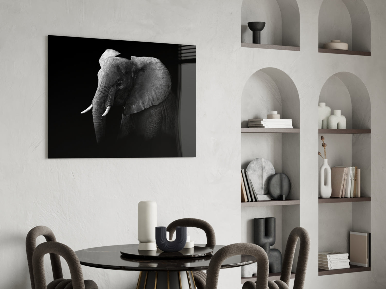 Ear Detail Black and White Elephant Glass Wall Art