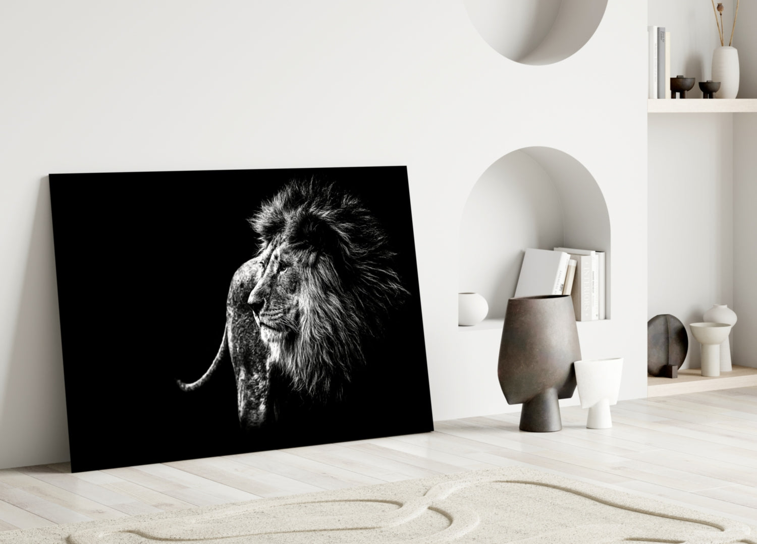 Windswept Lion Side Profile Glass Wall Art