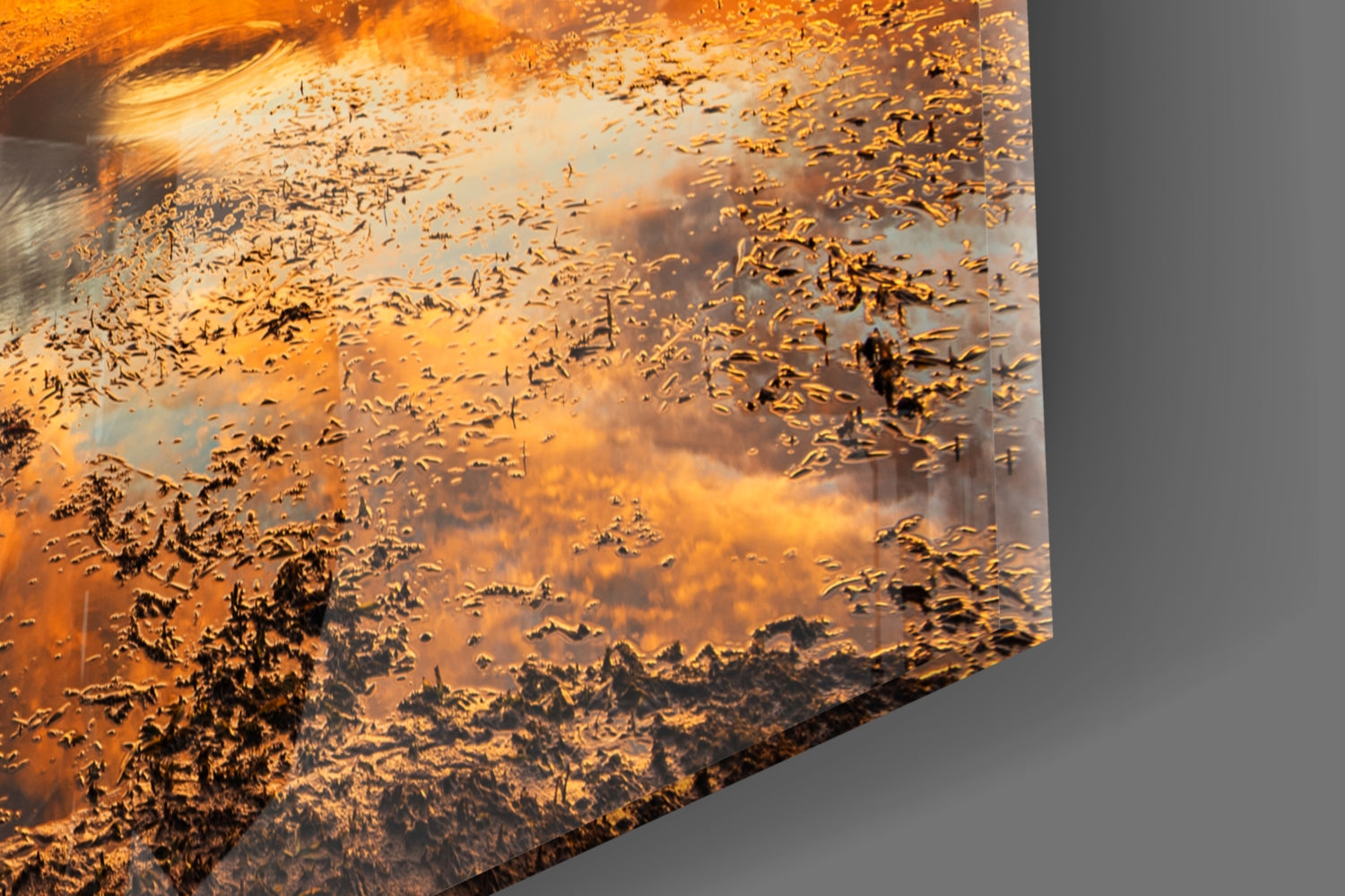 Golden Sunset Lake Boat Glass Wall Art
