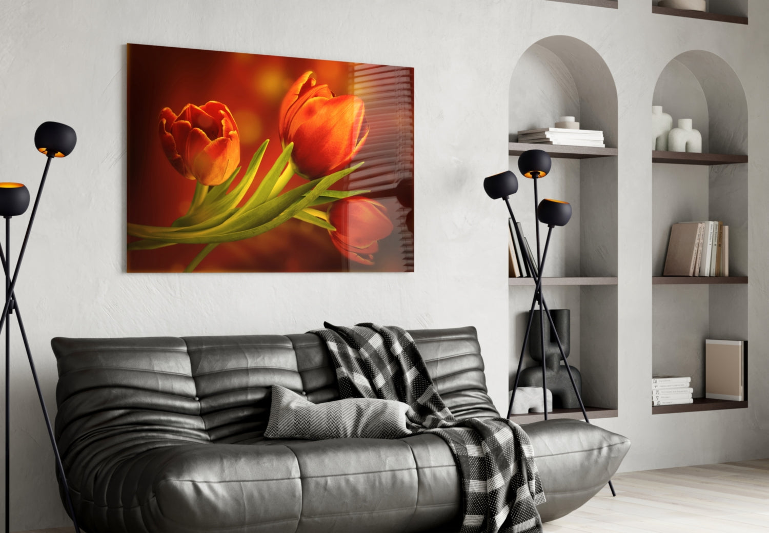 Orange Tulip Trio Amber Glass Wall Art