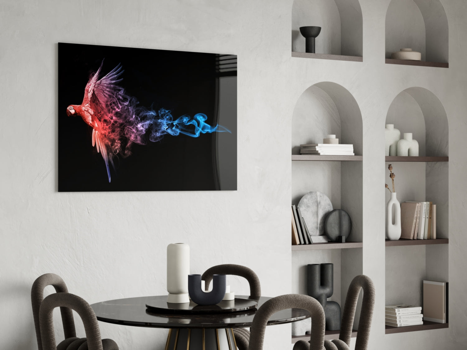 Parrot Smoke Fire Ice Glass Wall Art