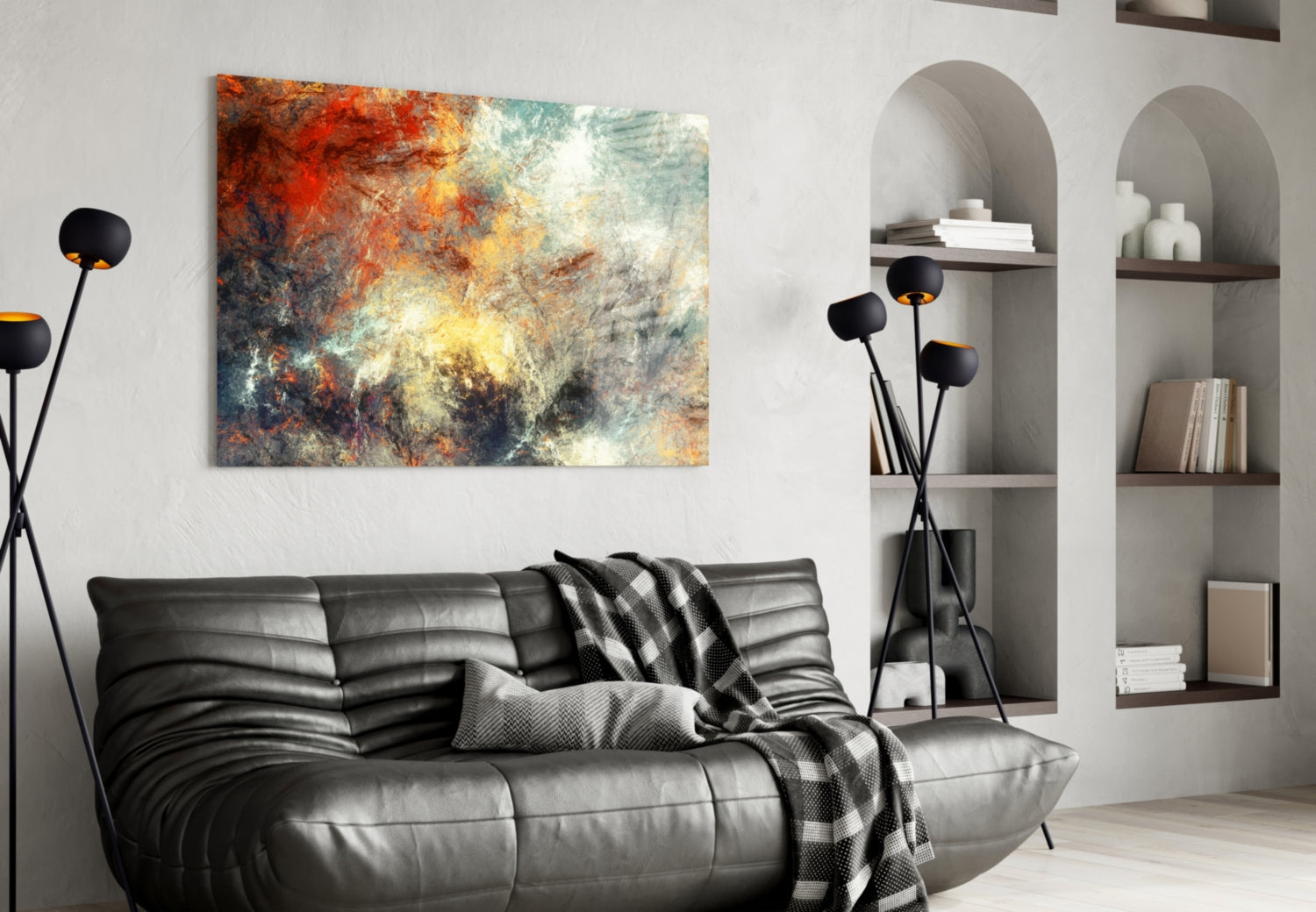 Fiery Red Teal Cloud Abstract Glass Wall Art