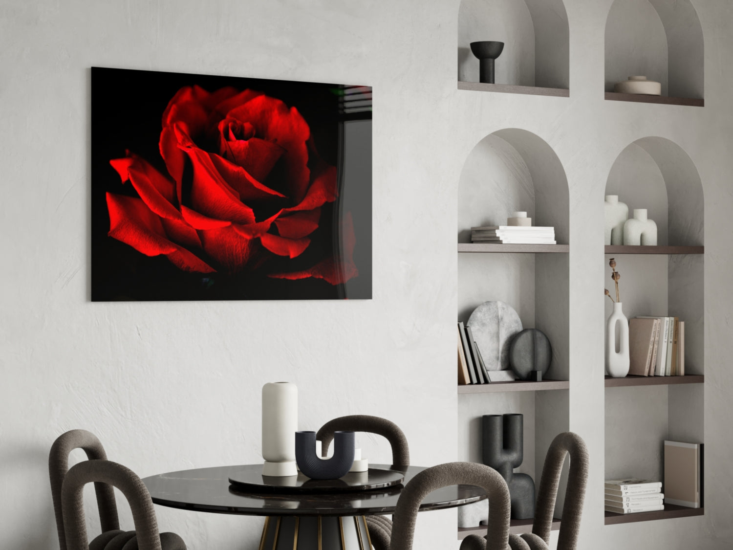 Dark Velvet Red Rose Petals Glass Wall Art