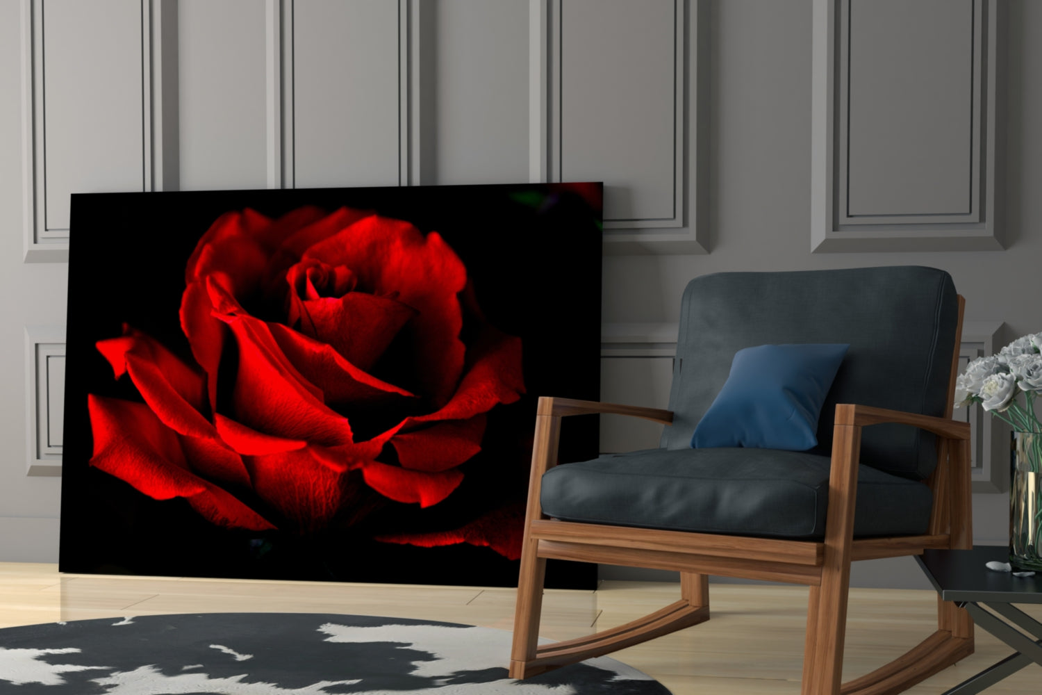 Dark Velvet Red Rose Petals Glass Wall Art