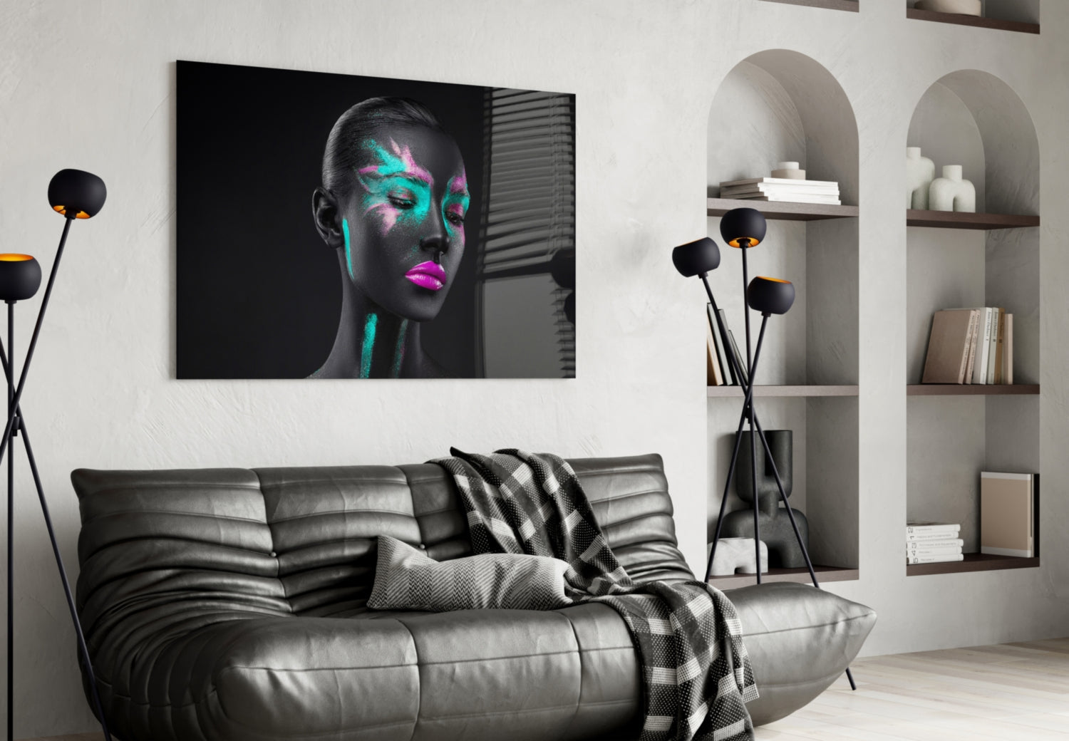 Teal Pink Brushstroke Woman Glass Wall Art