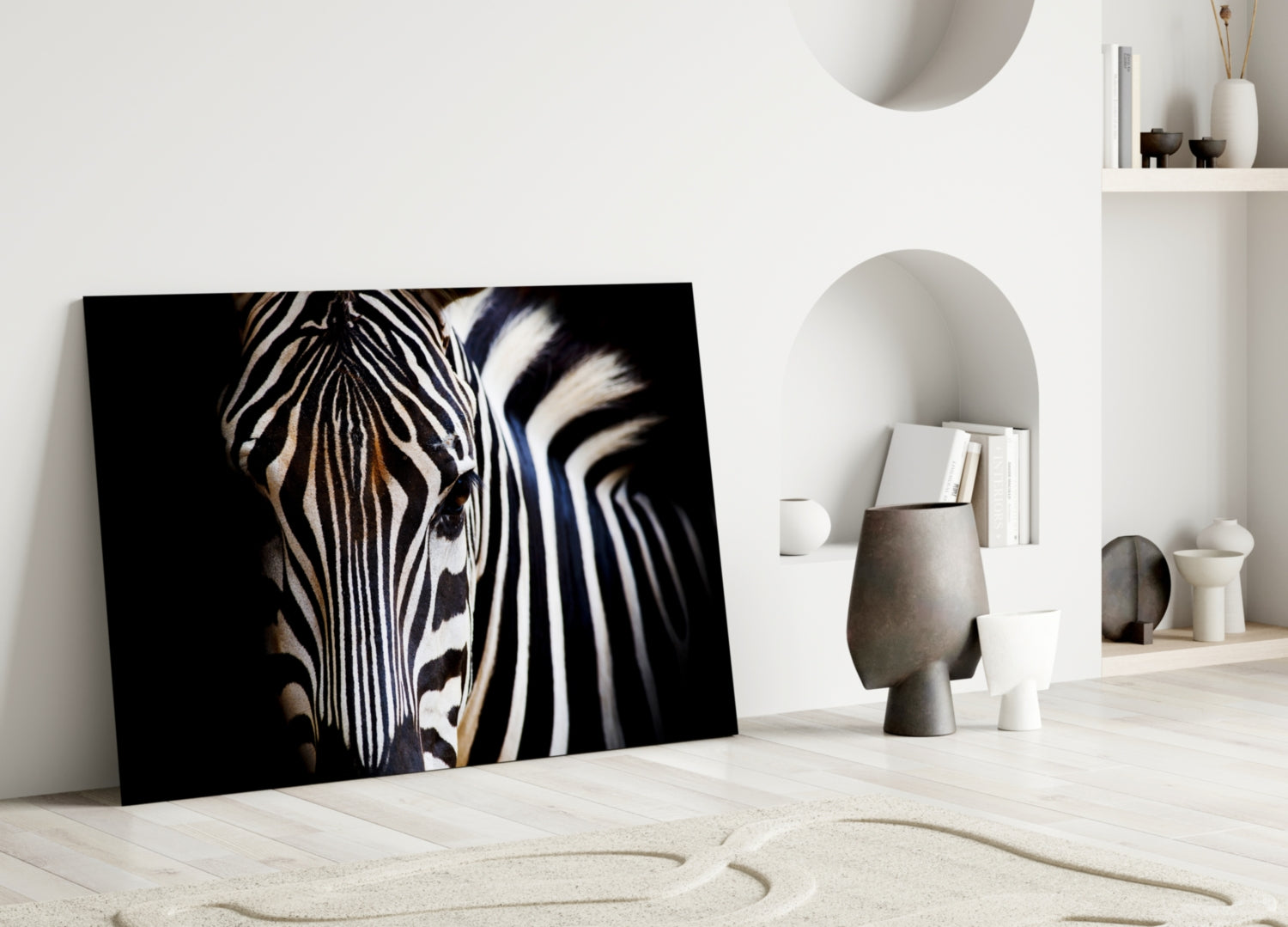 Warm Toned Zebra Head Glass Wall Art
