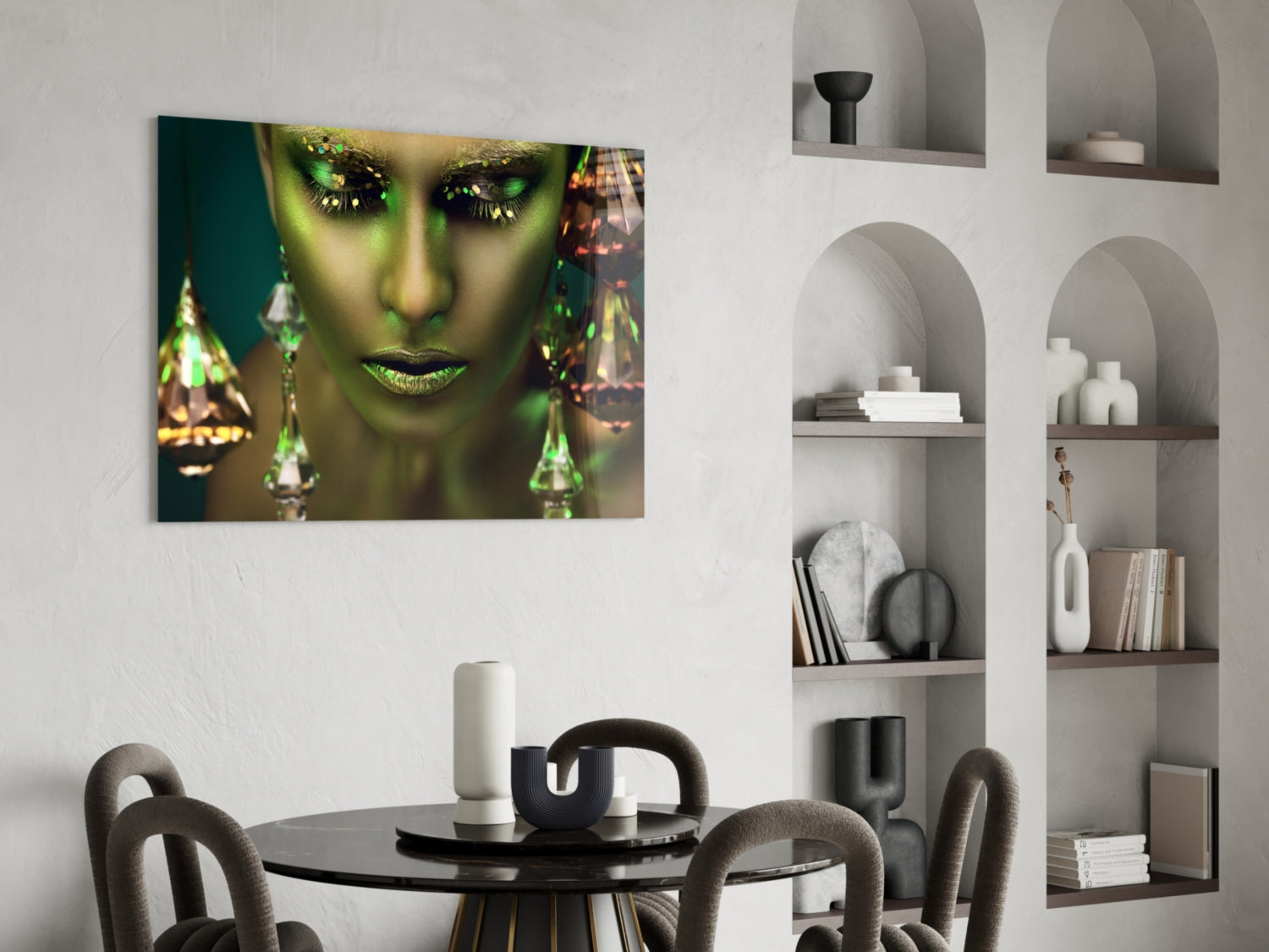 Green Skin Crystal Drops Woman Glass Wall Art