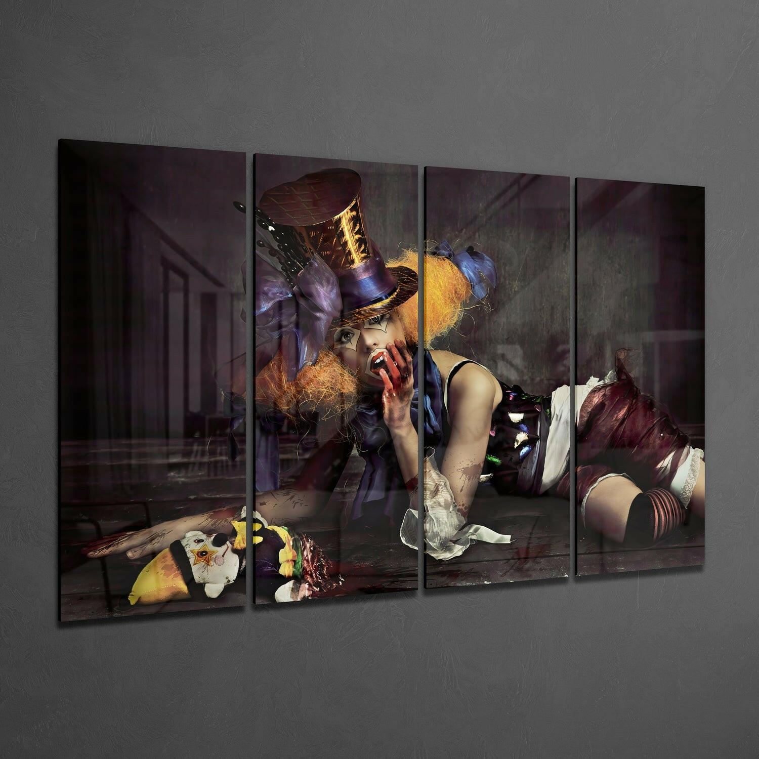 Woman Clown 4 Pieces Mega Glass Wall Art (59"x36")