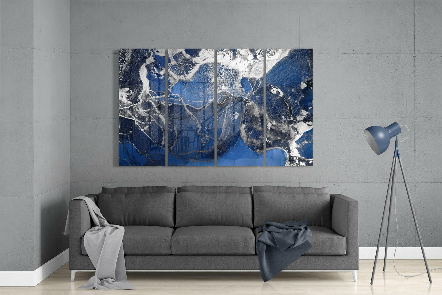 Royal Blue Silver Frost Marble Glass Wall Art
