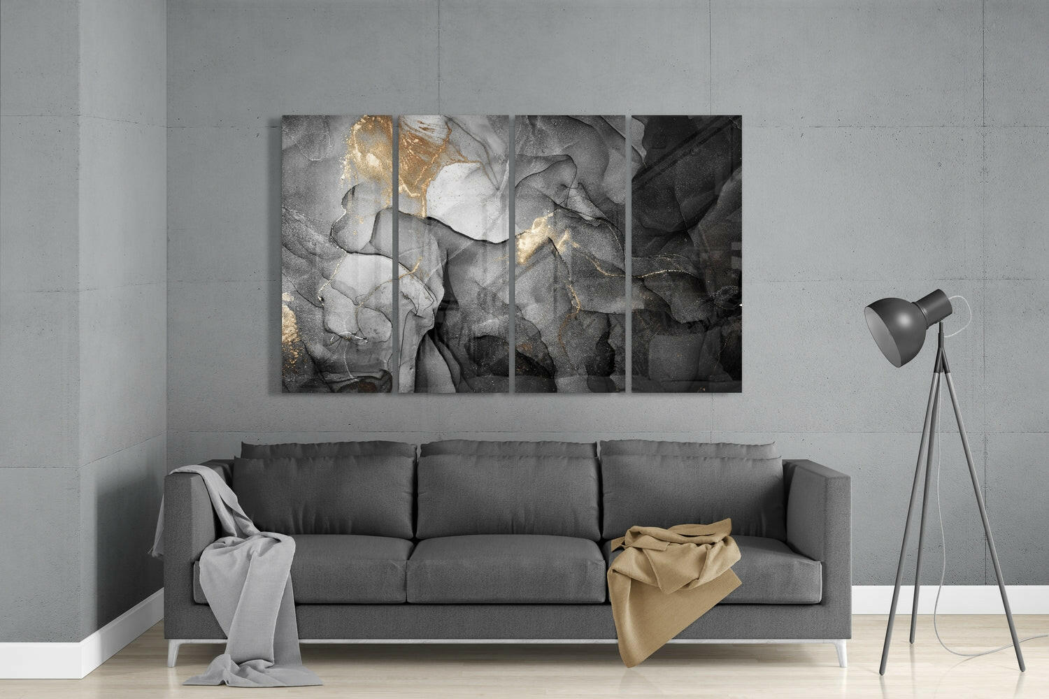 Gray Gold Vein Marble Glass Wall Art