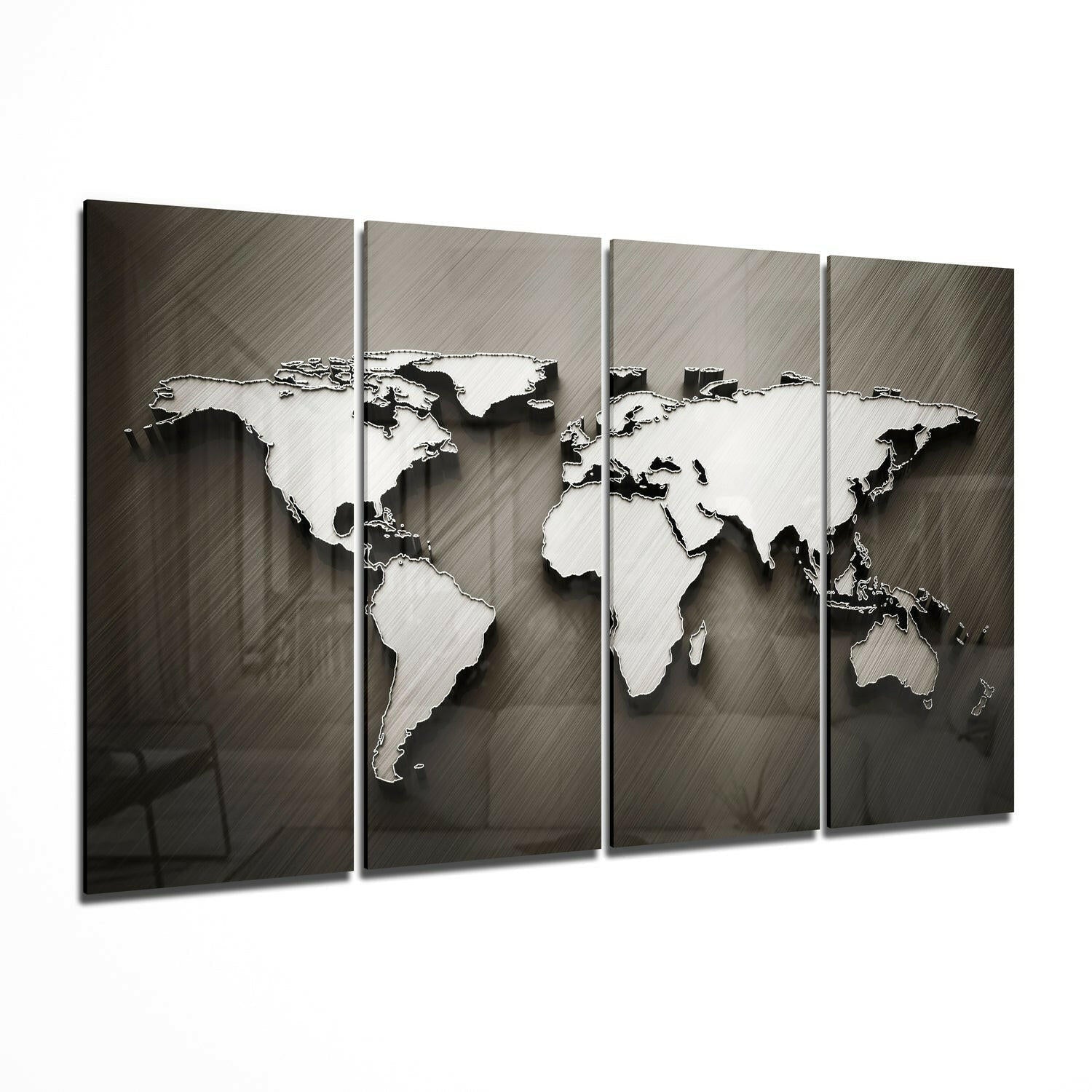 Embossed 3D World Map Bronze Glass Wall Art