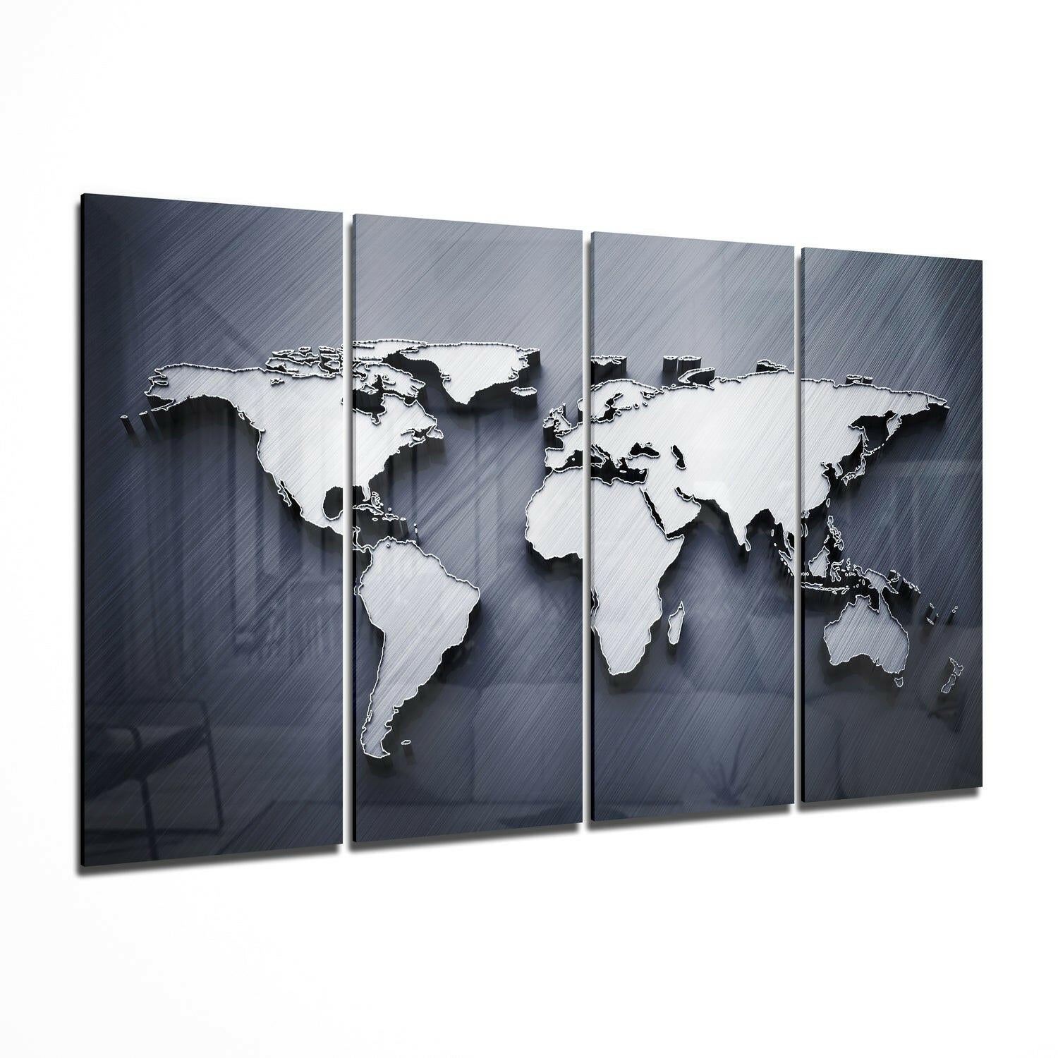 Embossed 3D World Map Blue Glass Wall Art