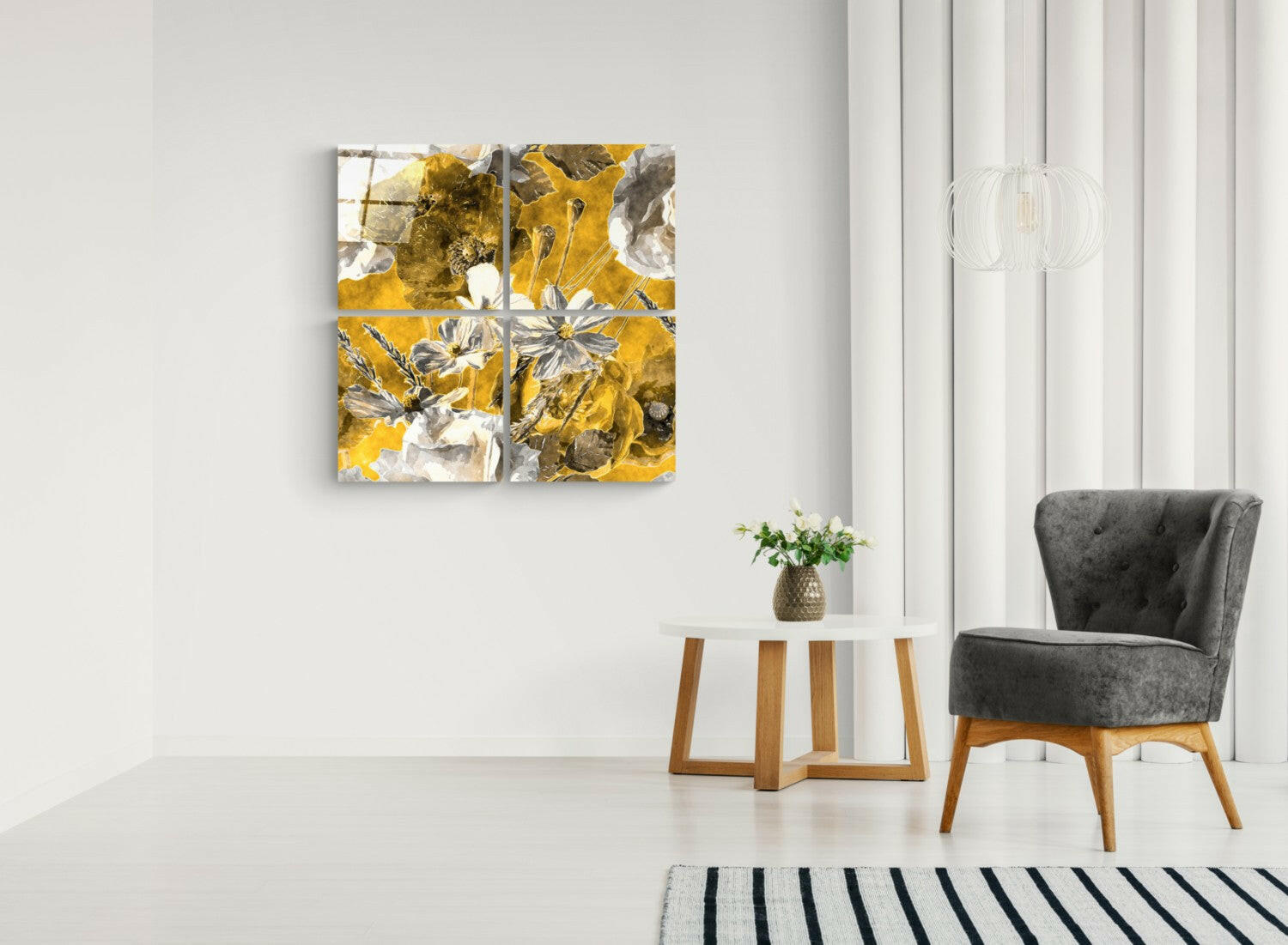 Autumn Flowers Quadro Glass Wall Art