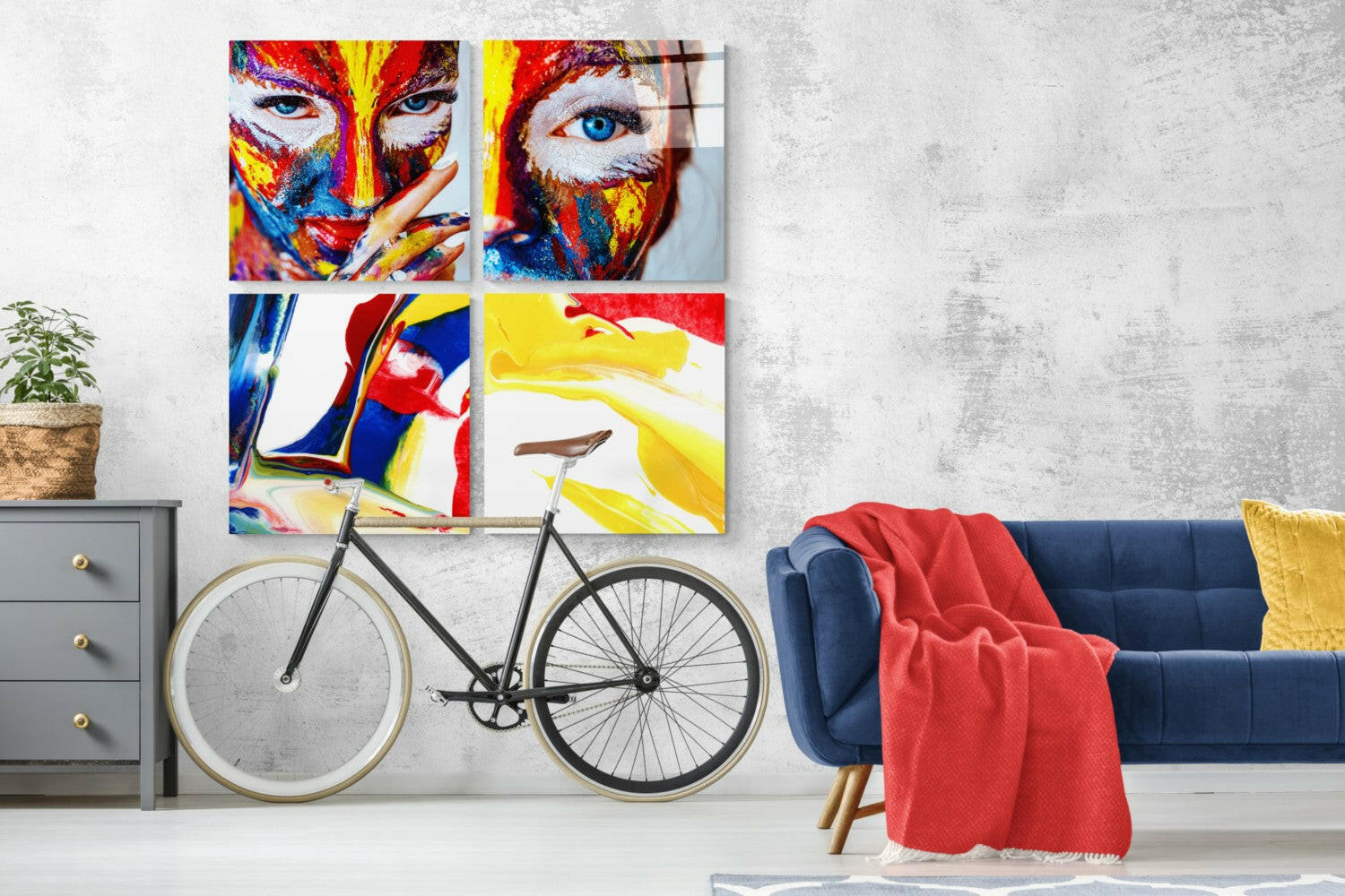 Woman and Red Quadro Glass Wall Art