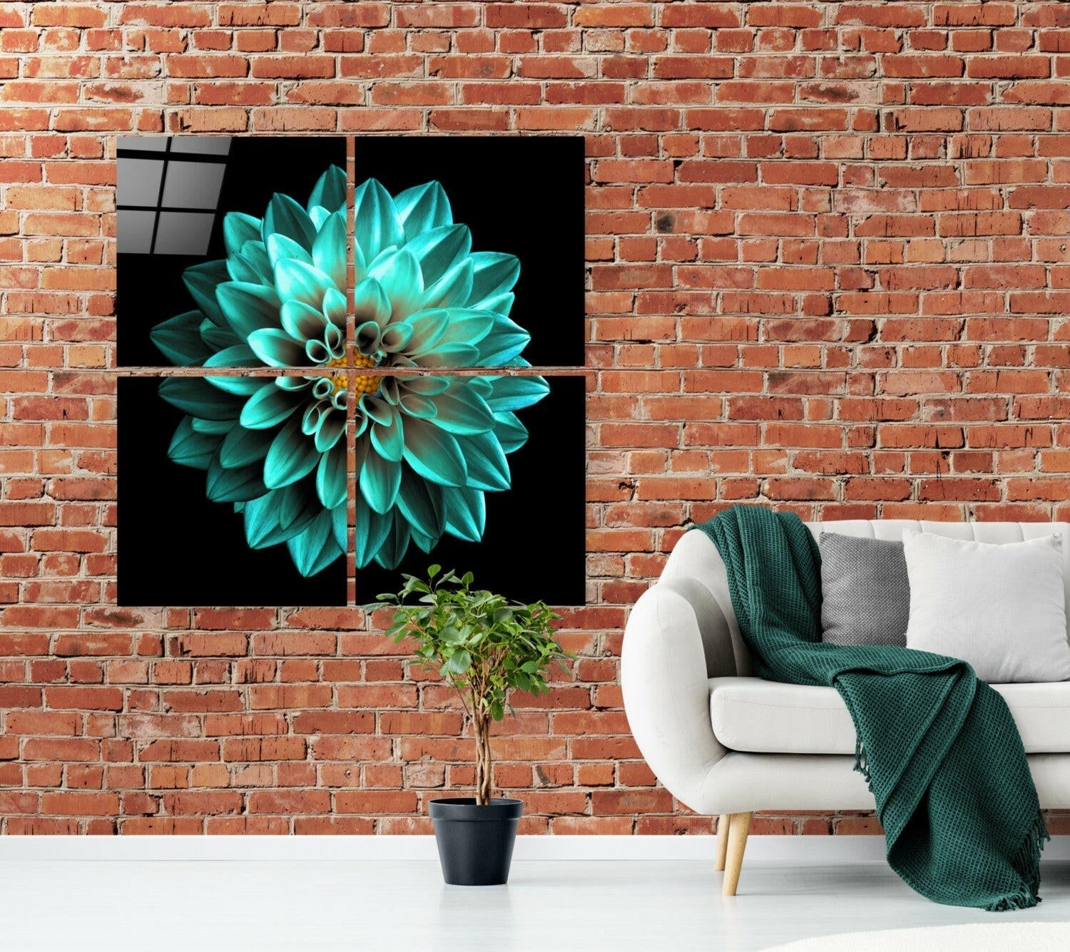 Green Chrysanthemum Quadro Glass Wall Art
