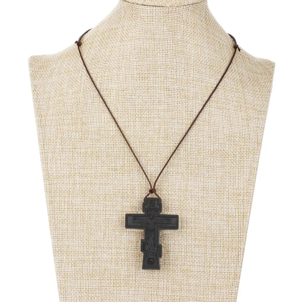 INRI red and black wood cross necklace rope chain religious