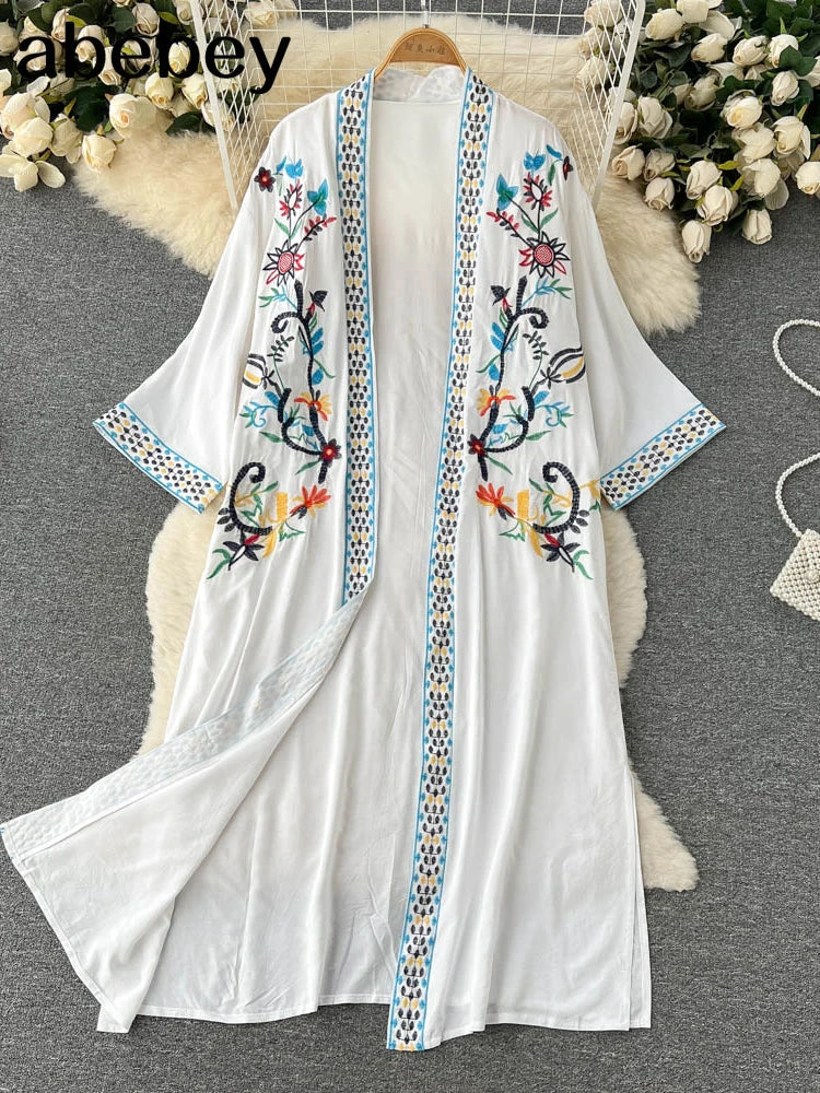Retro Embroidery Sun Protection Shirt Chiffon Long Streetwear