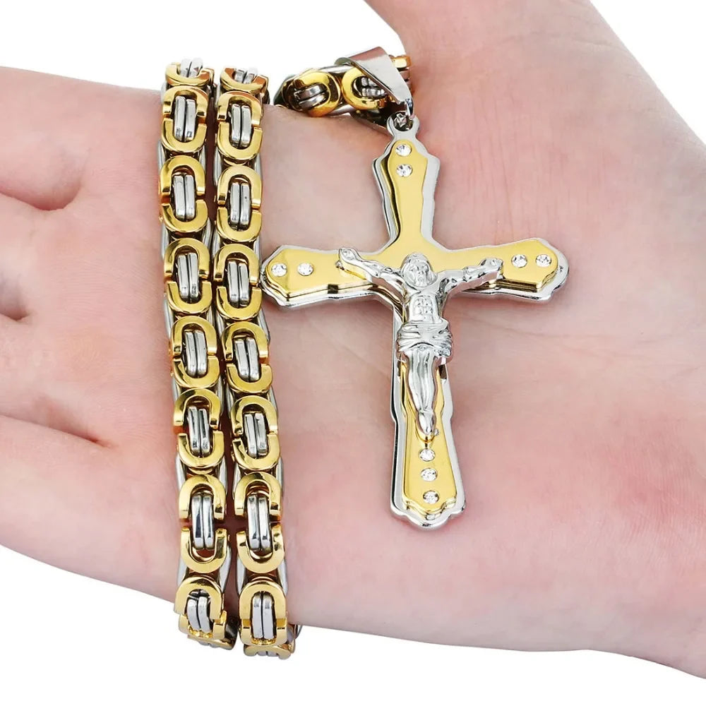 mens gold Jesus Christ Holy chain necklace