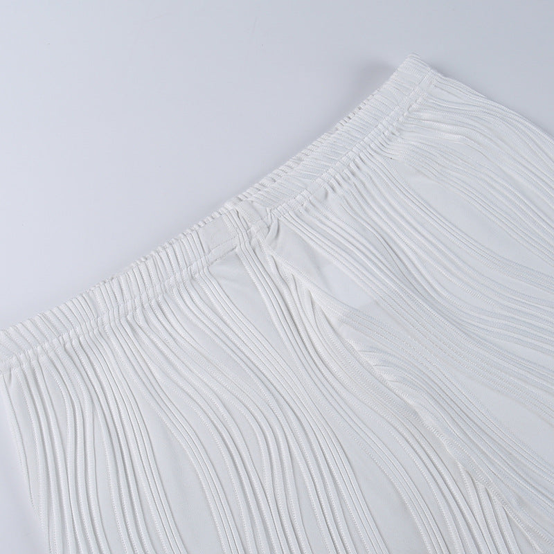 White Deep V-neck Halter Bandage 2 Pieces Sets Sleeveless Backless Suits Outfits with Shorts