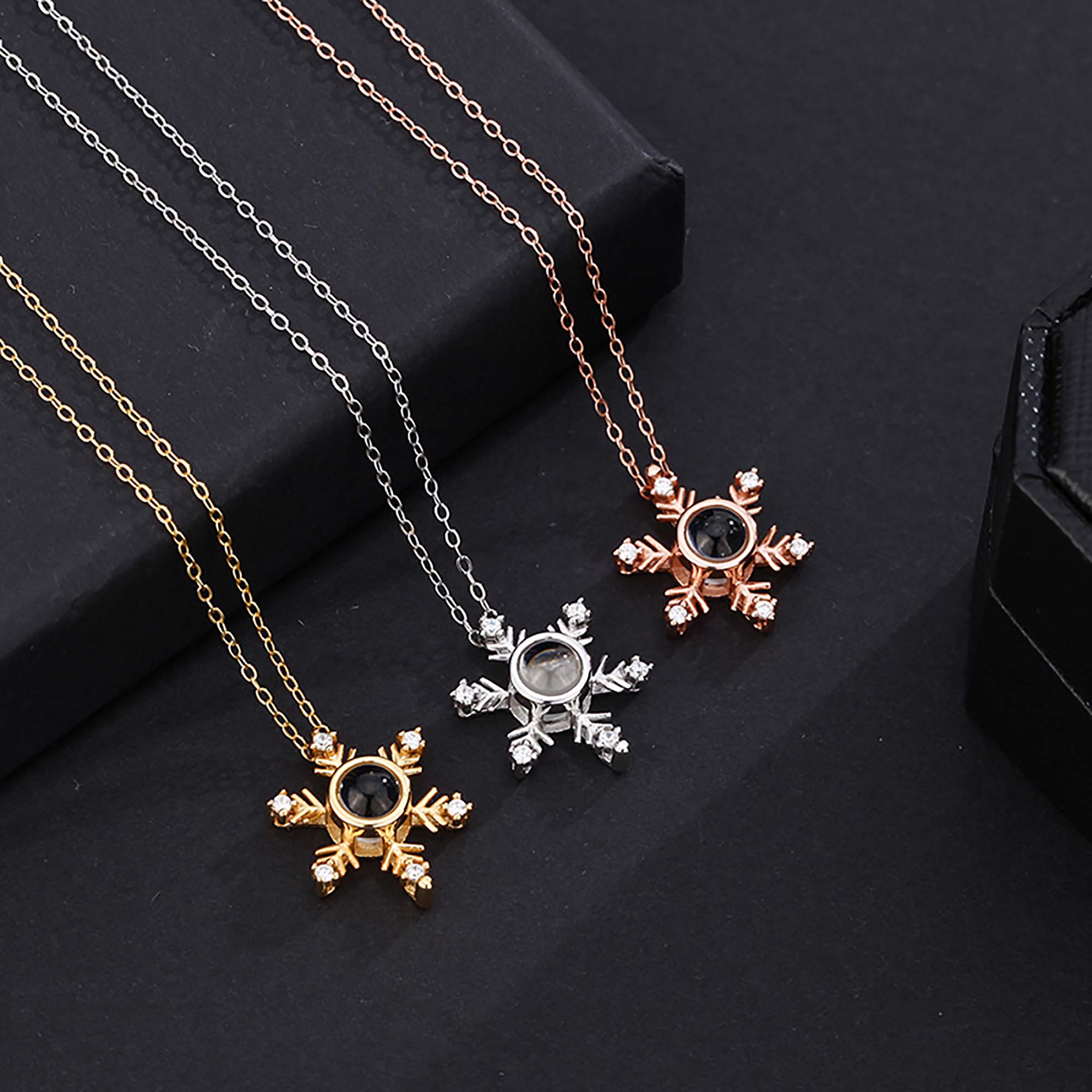 Photo Projection snowflake shape Necklace Pendant Jewelry for Lover Girlfriend 2022